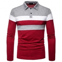 Men Long Sleeve With Button Contrasting Colors Polo T-shirt Casual Polo Shirts