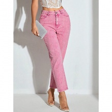 Women Fashion High Waist Straight Leg Denim Jeans European American African Style