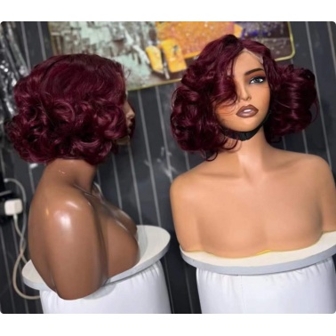250% Density Burgundy Human Hair Closure Wig Full Stock
